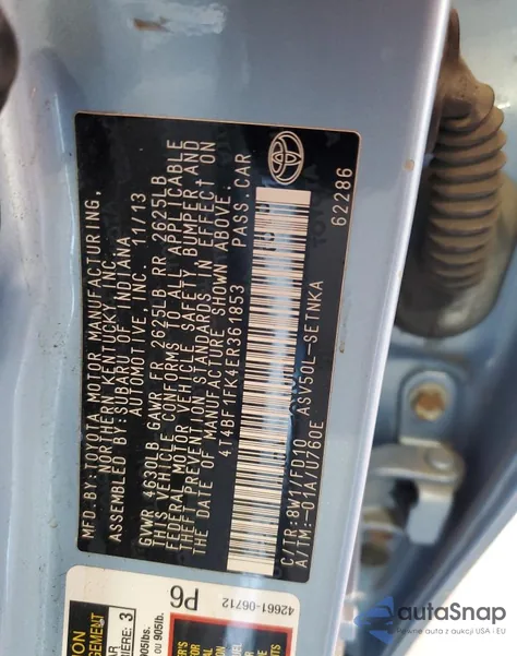 2014 Toyota Camry L из США, поврежденный, VIN 4T4BF1FK4ER361853